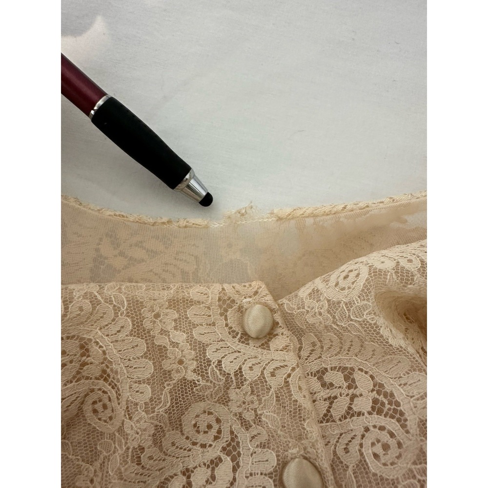 Vtg Lisette By Al Sterling Open Robe Nightgown Beige Lace Top Pink Chiffon 36 - Picture 8 of 8